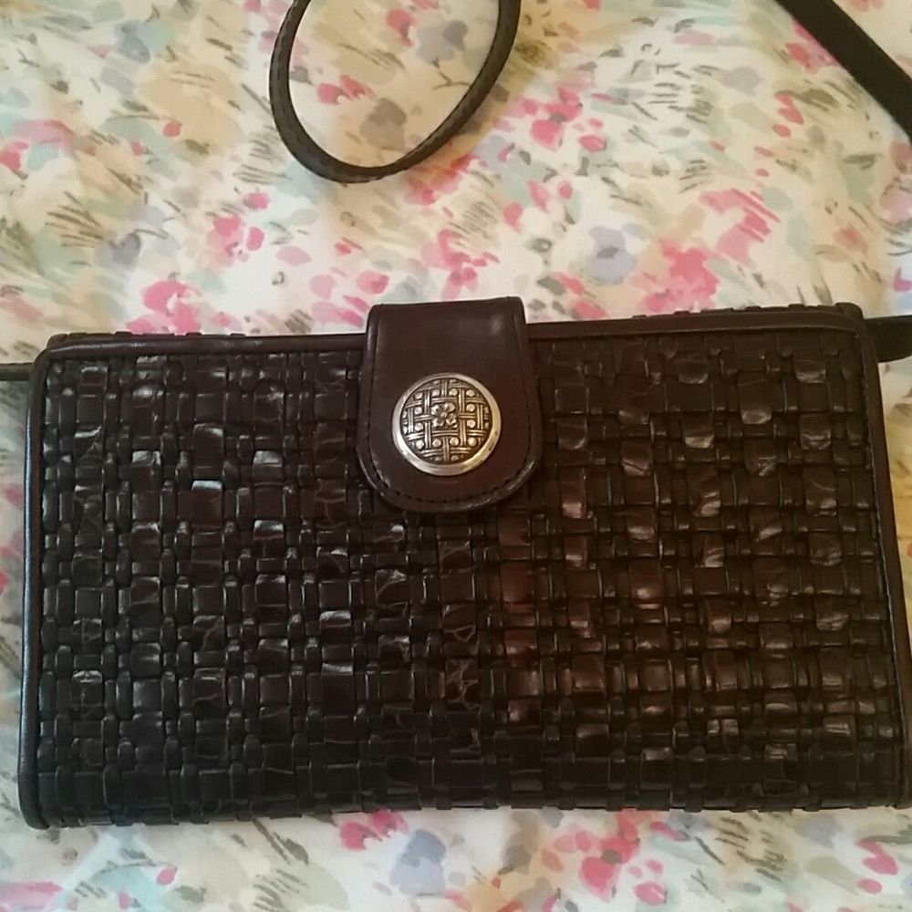 ** GIFT ** NEW BRIGHTON woven brown leather wallet cross body bag *